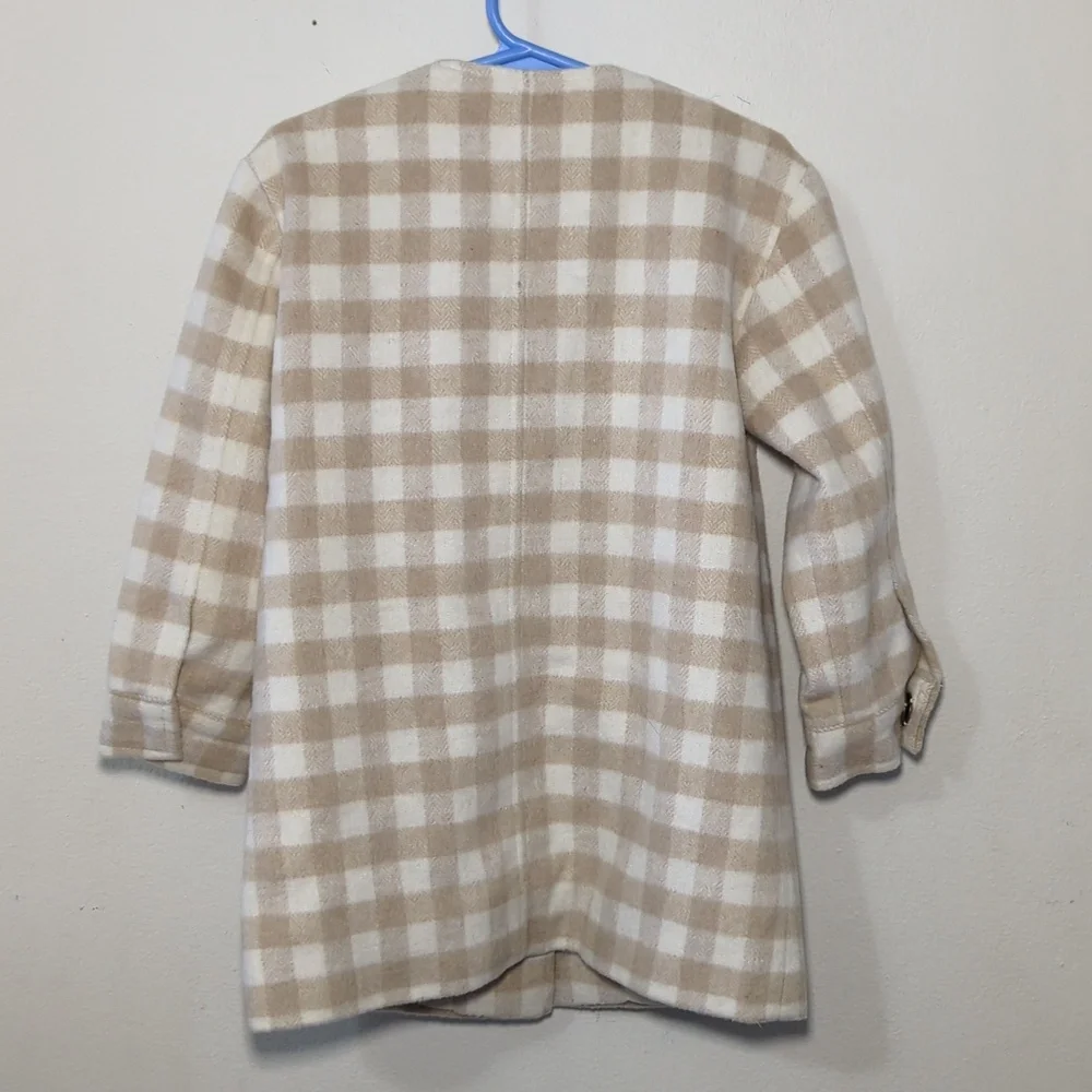 Rylee + Cru No-Collar Coat Oat Plaid Pattern Ivory Tan Wool Blend Girls Size 4-5 - Picture 5 of 5